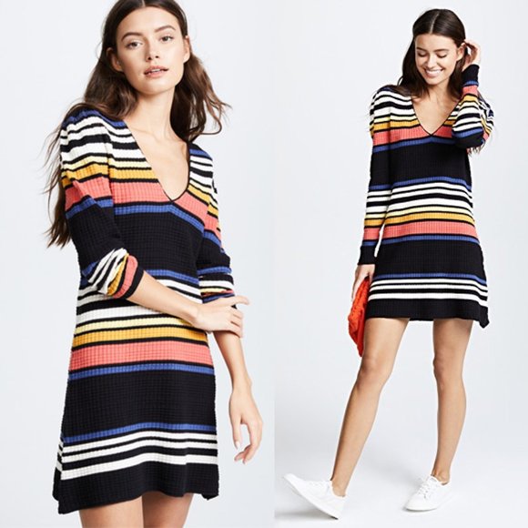 Free People Gidget Dress Knit Sweater Dress Striped V-neck Size XS - Picture 5 of 12